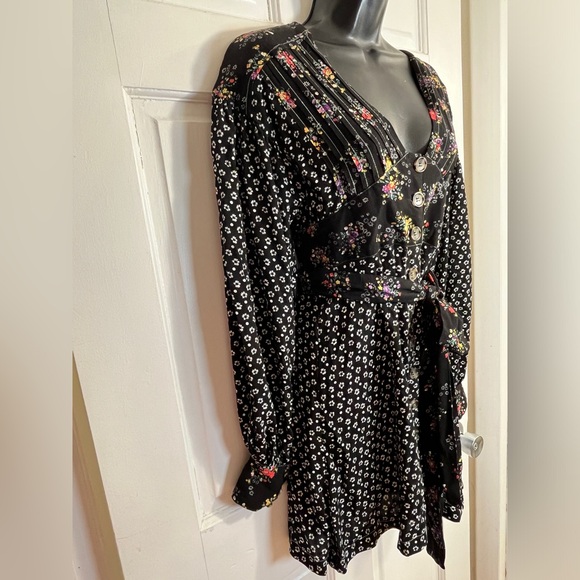 Free People Womens Wonderland Printed A-Line Mini Dress Color Black Size X-Small - Picture 6 of 14